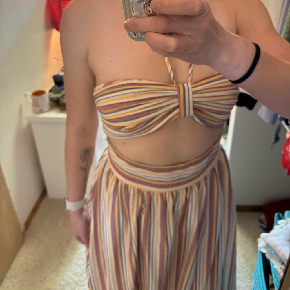 Striped Halter Top Dress with front cut out